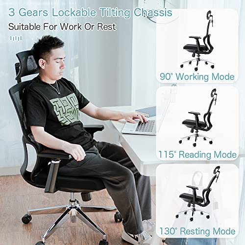 iOCHOW Office Chair Mesh Desk Chair: Breathable High Back Ergonomic Office Chair with Adjustable Headrest and 3D Armrest, 130° Reclining Comforta