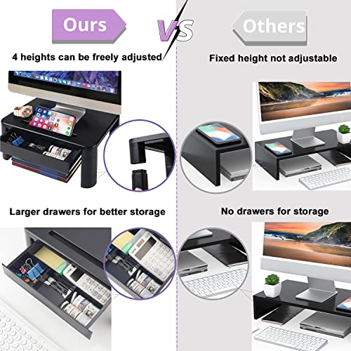 KOADOA Monitor Stand with Drawer - Laptop Stand for Desk,Suitable Height Adjustable Monitor Riser and Cellphone Holder, Computer stand for Printe