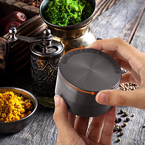 Golden Bell 3 inch Grinder 4 Layers Spice Grinder Zinc Alloy Grinder - Nickle Black