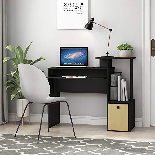 Furinno Econ Multipurpose Home Office Computer Writing Desk, Computer Desk, Study Desk, w/Bin, Black/Brown, 100.1 (W) x 86.6 (H) x 39.9 (D) cm