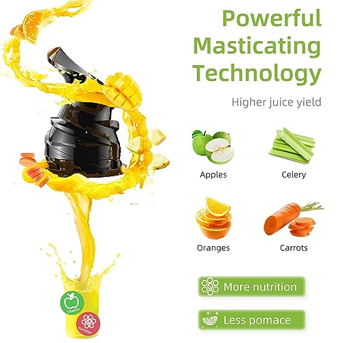 Biolomix Masticating Juicers for Whole Fruits and Vegetables, Cold Press Masticating Juicer with Wide Mouth 78mm Feeding Chute, Reverse Function
