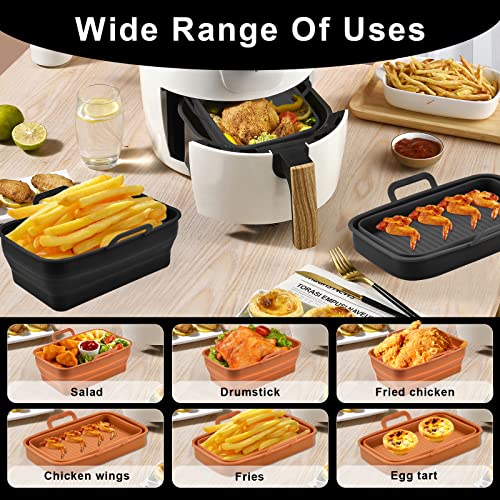 FOHYLOY Foldable Air Fryer Silicone Pot, 2Pcs Reusable Air Fryer Silicone Pot for Ninja Dual Air Fryer, Air Fryer Silicone Liner, Accessories for