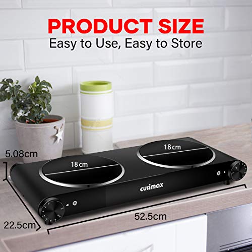Double Hot Plate, CUSIMAX 2400W Electric Hob Ceramic Hot Plate, Portable Double Camping Hob Infrared Cooktop with Dual Temperature Control, Easy