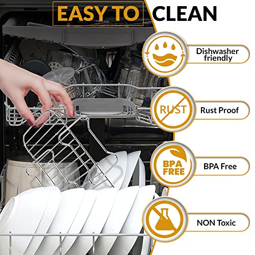 One Emporium Air Fryer Rack 2 Pcs, Ninja Air Fryer Accessories for Dual Air Fryers, Multi-Purpose 304 Stainless Steel Double Layer with Oil Brush