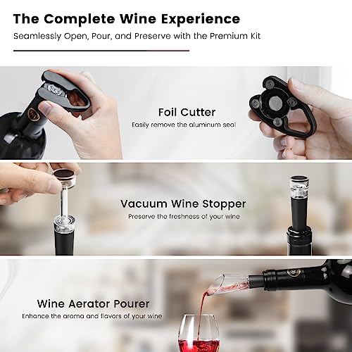Flauno Electric Wine Bottle Opener - Automatic Corkscrew Wine Opener Set - Electric Wine Opener Rechargeable with Foil Cutter, Vacuum Stopper, Ae