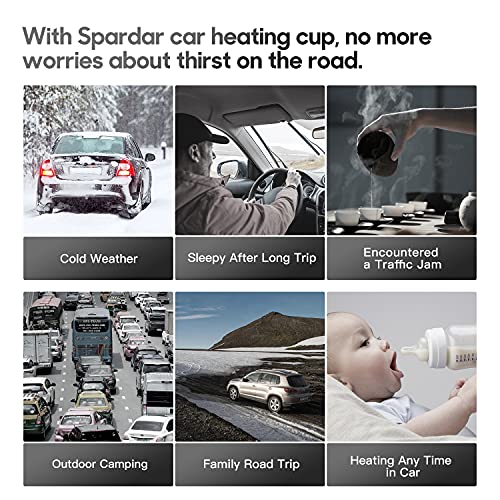 Spardar 12v Kettle, Temperature Control Kettle, 348 ml Travel Kettles Electric Small for Car Camping, Portable Car Kettle for Hot Water, Double I