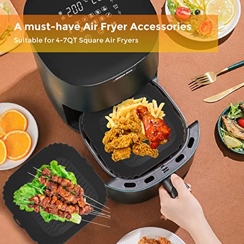 Silicone Air Fryer Liners, 8'' Square 4 to 7 QT Reusable Heat Resistant Food Grade Airfryer Silicone Liners Inserts Baskets Bowl Accessories for