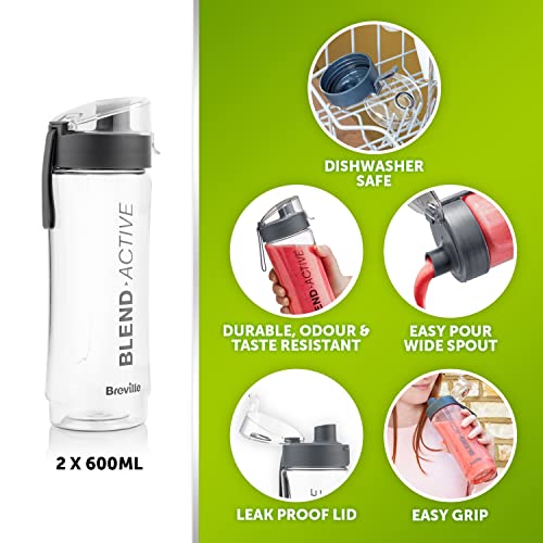 Breville Blend Active Personal Blender & Smoothie Maker | 350W | 2 Portable Blend Active Bottles (600ml) | Leak Proof Lids | White & Green [VBL24