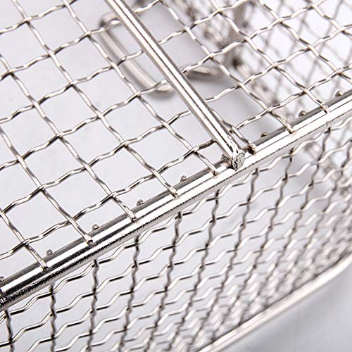 DELITLS Stainless Steel Deep Fat Fryer Basket with Square Plastic Handle, Food Strainer Wire Chip Strainer, Fish Frying Basket Cook Fryer Pan Fry
