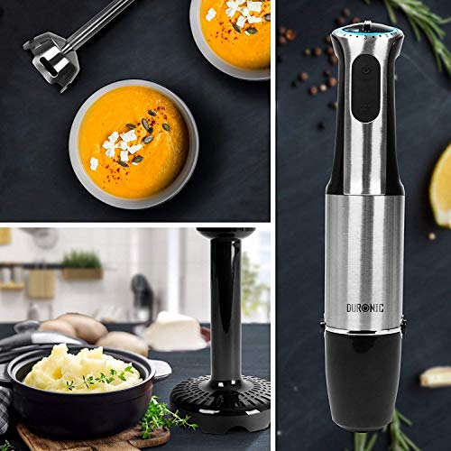 Duronic Hand Blender HB8010 | Immersion Stick Blender | 5 Speed | Turbo Function | 800W | Stainless-Steel | Cooking Wand with Four Attachments: W
