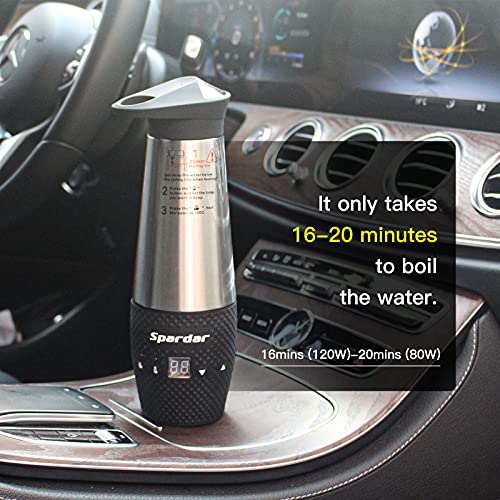 Spardar 12v Kettle, Temperature Control Kettle, 348 ml Travel Kettles Electric Small for Car Camping, Portable Car Kettle for Hot Water, Double I