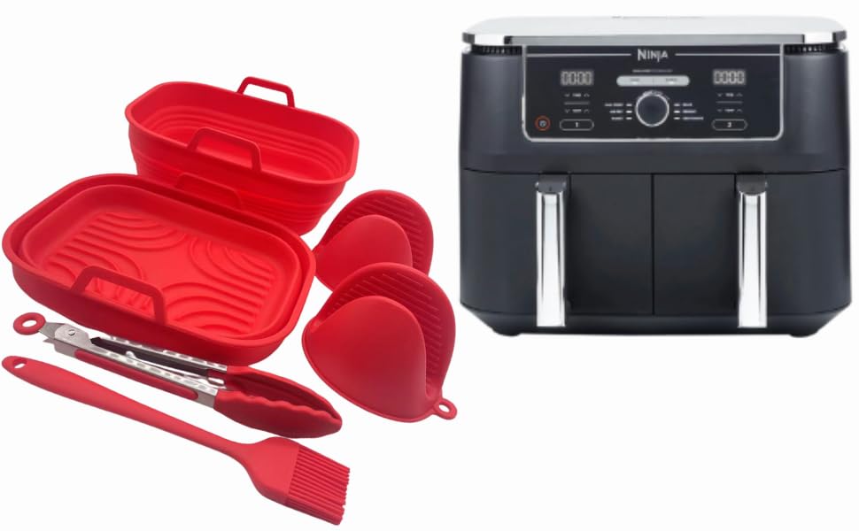 HOM COMPLEMENTS Air Fryer liners - Air Fryer Silicone Liner x2 for Dual Basket Tray Air Fryer, Reusable, Collapsible, Easy Storage. Free Ninja Ai