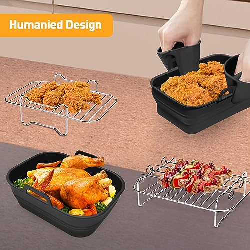 EAIMi Dual Air Fryer Accessories, 7 Pcs Air Fryer Accessories for Ninja Dual Air Fryer Af400UK & AF451UK 9.5L, Collapsible Silicone Air Fryer Lin