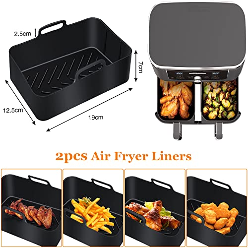 Dual Air Fryer Accessories for Ninja: Silicone Air Fryer Liners for Tower T17088 | Foodi Af400uk Af300uk 9.5L - Reusable Airfryer Basket Rack for