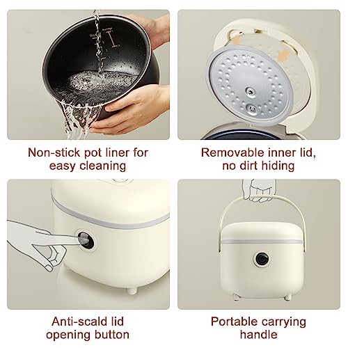 Bear Rice Cooker 2L with Steamer, 6 Rice Cooking Functions with Brown Rice, Steam, Porridge,Soup, Preset and Keep Warm, Multifunctional 350W Elec