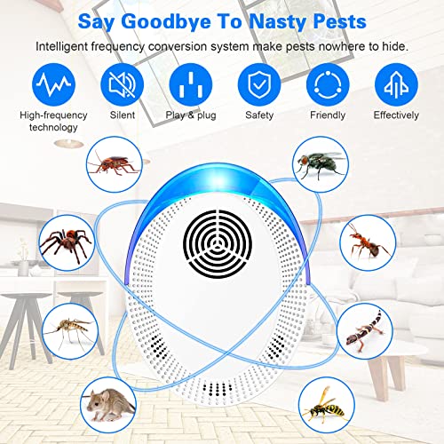 4 Pack Ultrasonic Pest Repeller, Spider Repellent Plug In, Cockroach Control Devices Indoor & Outdoor Anti Mosquitoes, Fleas, Ants, Bed Bugs, Fli