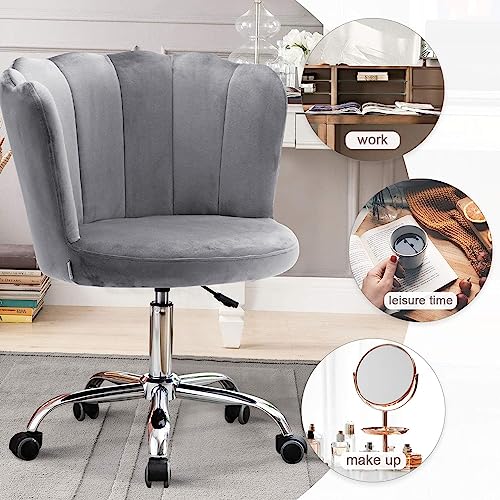 Recaceik Velvet Home Office Chair, Modern Adjustable Swivel Shell Desk Chair for Living Room Upholstered Cute Vanity Chair with Wheels, Comfy Tas