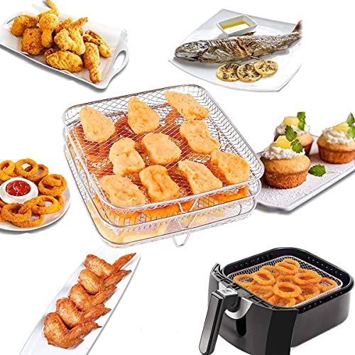 Jetcloud Air Fryer Racks Three Layer Stackable Dehydrator Stand Stainless Steel 8 inch Square Air Fryer Basket Tray Fit for 5.8QT COSORI Air Frye