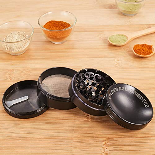 Golden Bell Grinder 2.36 inch Spice Grinder 4 Layers with Concave Lid Zinc Alloy - Black