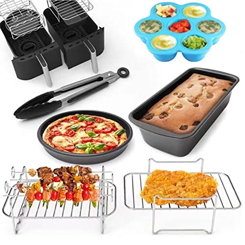 DIYARTS Air Fryer Accessories Set of 6 Fit for Ninja Foodi AF300UK AF400UK Dual Air Fryers, Include Pizza Pan, Racks, Egg Bite Mold, etc. Fit Tow