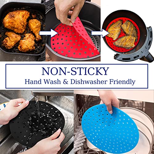 ADQOO Air Fryer Liners, 3 Pack 8 Inch Round Non-Stick Reusable Silicone Mats, 100 Percent Food-Grade, Easy Clean Kitchen Mat Accessories For NINJ