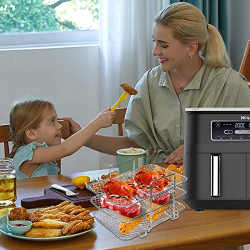 Air Fryer Rack for Ninja Dual Air Fryer, Multi-Function Three Layer Stackable Air Fryer Rack Compatible with Ninja Fryer, Dual Air Fryer Dehydrat