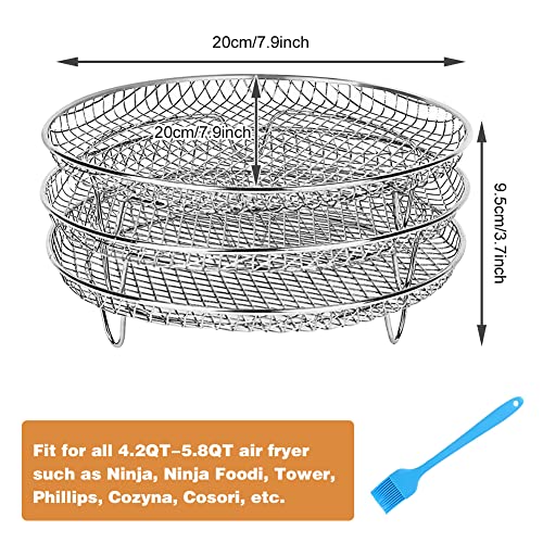 Air Fryer Rack Compatible with Ninja Air Fryer 8 inch 3 Layers Stackable Round Stainless Steel Air Fryer Basket Tray Multi-Purpose Air Fryer Acc