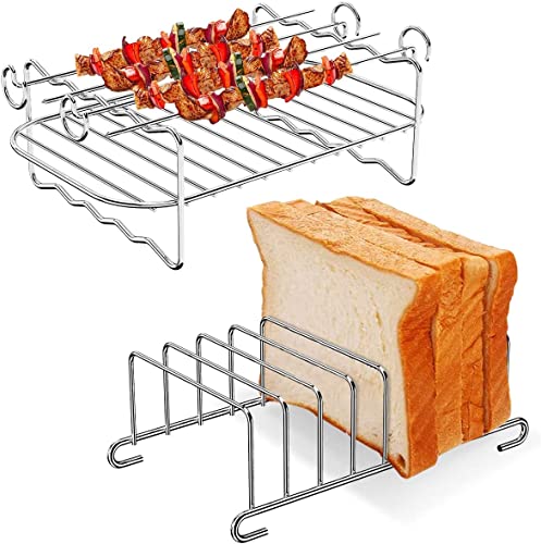 2Pcs Air Fryer Rack, Air Fryer Rack Compatible for Ninja Dual Air Fryer Multipurpose Air Fryer Accessories Stainless Steel Dual Air Fryer Rack wi