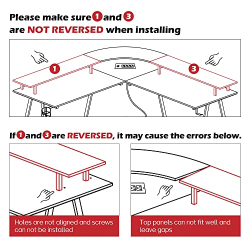 SUPERJARE L Shaped Gaming Desk with Power Outlets & LED Lights, Carbon Fiber Surface, Computer Desk with Monitor Stand, Home Office Desk Corner D