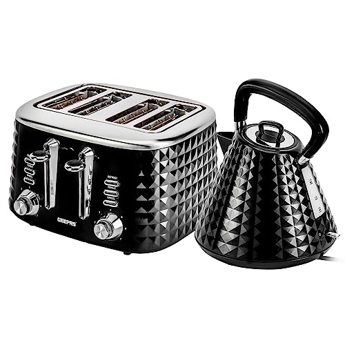 Geepas 4 Slice Bread Toaster & 1.5L Cordless Electric Kettle Combo Set with Textured Design – 1750W Toastie Machine with 7 Browning Control - 300