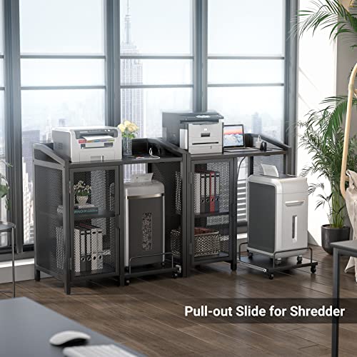 Unikito File Cabinet with Paper Shredder Stand On Wheel, Modern Vertical Filing Cabinet with Socket and USB Charging Port, Large Printer Stand wi