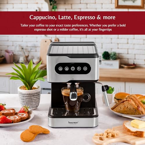 Innoteck Kitchen Pro Barista Deluxe Coffee Maker - Coffee Maker with Milk Frothing Wand & 15 Bar Pump - 1.5L Water Tank - Touch Control - 950W Co