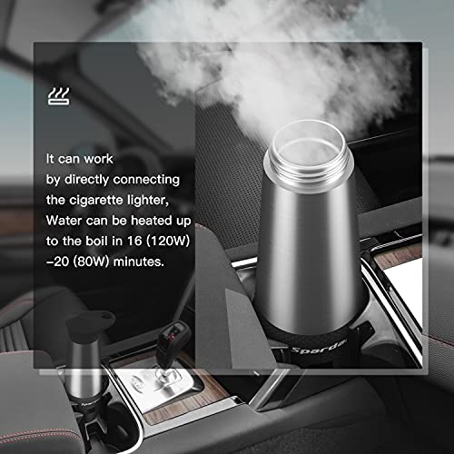 Spardar 12v Kettle, Temperature Control Kettle, 348 ml Travel Kettles Electric Small for Car Camping, Portable Car Kettle for Hot Water, Double I