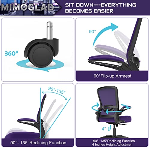 Office Chair, Ergonomic Desk Chair with Adjustable Lumbar Support, High Back Mesh Computer Chair with Flip-up Armrests-BIFMA Passed Task Chairs,