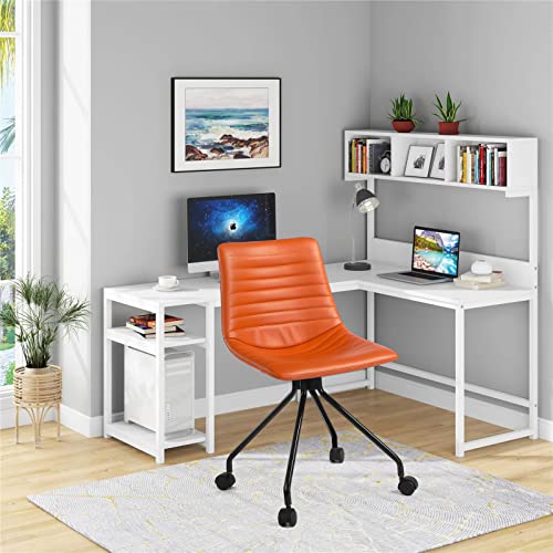 Leather Office Chair Desk Chair Set of 2, Armless Office Chair Computer Chair 360° Swivel Task Chair for Home Office Conference or Home Study or