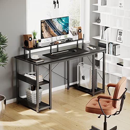 ODK Computer Desk with Shelves, 48" Home Office Desk with Storage, Gaming Desk, Modern Simple Style PC Desk, Stable Workstation, Black