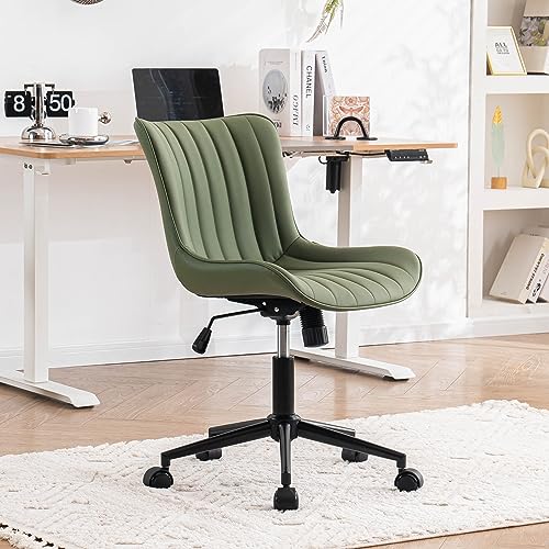 Kidol & Shellder Home Office Chair Swivel Armless Desk Chair Faux Leather Upholstered Office Computer Chair Modern Swivel Rocking Desk Chairs wit