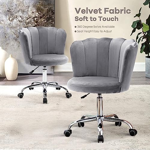 Recaceik Velvet Home Office Chair, Modern Adjustable Swivel Shell Desk Chair for Living Room Upholstered Cute Vanity Chair with Wheels, Comfy Tas