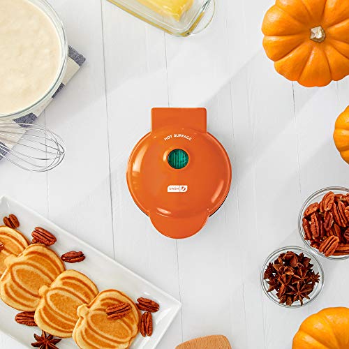 DASH DMWP001OR Mini Maker for Individual Waffles, Hash Browns, Keto Chaffles with Easy to Clean, Non-Stick Surfaces, 4 Inch, Orange Pumpkin
