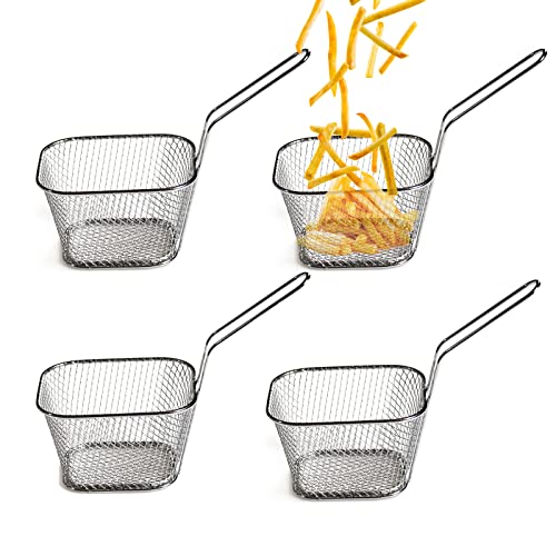 Jetisva 4pcs Chip Basket for Frying, Mini Chip Baskets for Serving, Stainless Steel Chip Pan Basket Food Presentation Baskets with Handles for Ch