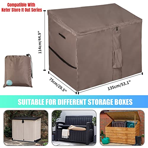 OZKURT Waterproof Garden Shed Cover, Outdoor Storage Box Covers with Quick-Opening Slope Top, Compatible with Keter Store It Out Series, 420D Oxf