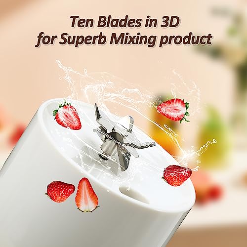 Auniq Portable Blender, 350ML Personal Blender 10 Blades Electric Fruit Mixer Dual Battery 3000mAh Portable Juicer Cup Mini Travel Blender Rechar