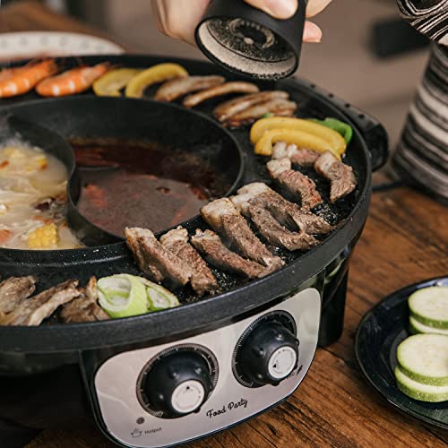 Food Party Hot Pot Electric with BBQ Grill Hotpot Chinese Pot Cooker 220V 2200W Korean Barbecue Thai ShabuShabu 2 in 1 Set