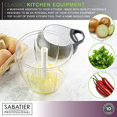 Large Manual Hand Food Chopper - Sabatier Professional Nut, Fruit and Vegetable Processor, Slicer, Cutter And Dicer. Pull String, Stainless Steel