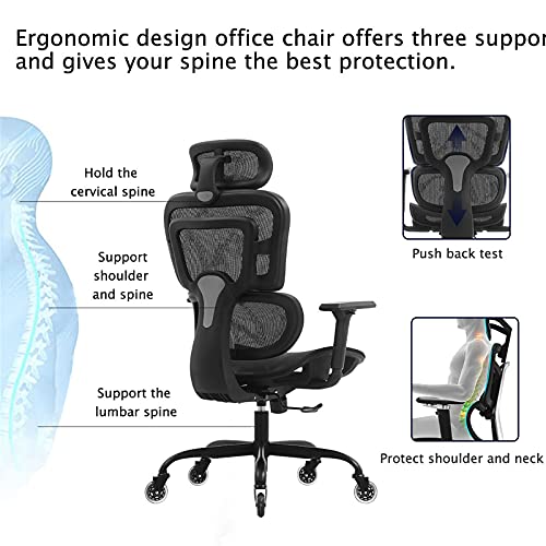 KERDOM Office Chair, Ergonomic Desk Chair with 3D Adjustable Headrest and Armrests Lumbar Support and Comfortable Reclining High Back Mesh Comput