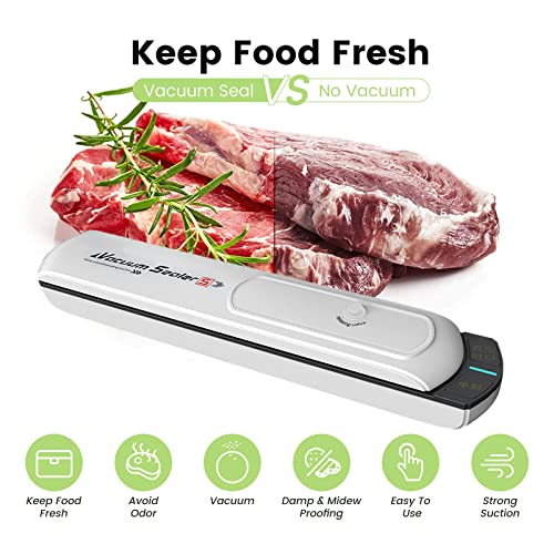 Food Vacuum Sealer, Portable Food Saver Vacuum Sealer Machine Sealing System with 10pcs Vacuum Sealer Bags for Sous Vide Cooking, Dry Moist Food