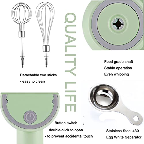 Hand Mixer, Portable Electric Cordless Handheld Mixer, 3-speed Usb Rechargeable withTwin Mixer Whips and Egg Separator for Whipping or Mixing Egg