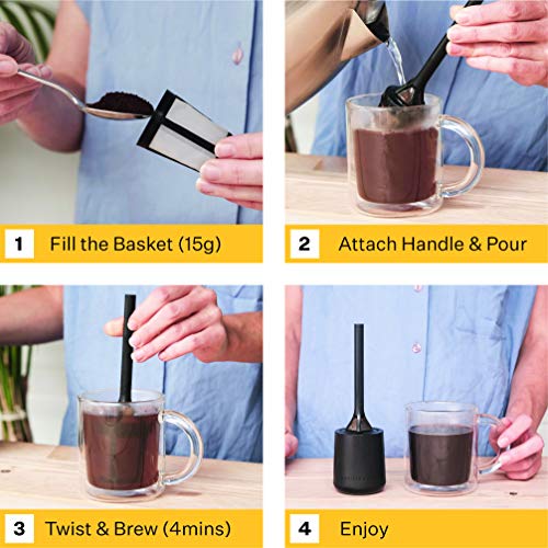 Barista & Co Brew It Stick Coffee & Tea Infuser - Plastic Reusable Coffee Strainer with Pot Holder - Light Grey Coffee and Tea Steeper with Nylon