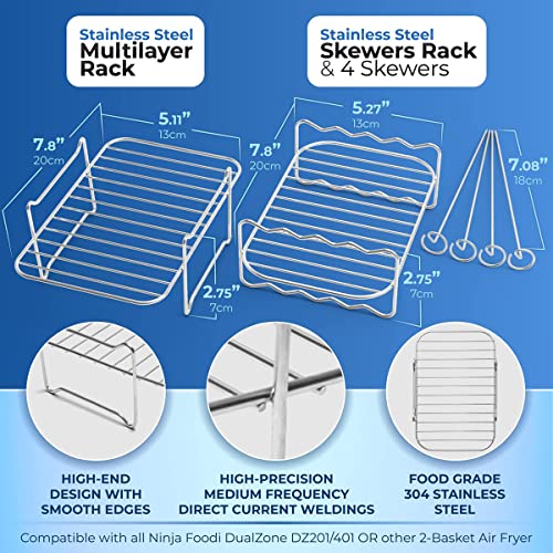 2Pcs Air Fryer Rack, Air Fryer Rack Compatible for Ninja Dual Air Fryer Multipurpose Air Fryer Accessories Stainless Steel Dual Air Fryer Rack wi