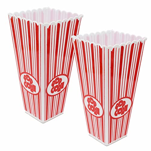 SUL Plastic Red & White Striped Classic Popcorn Holder for Movie Night Candy Container, Sweets Food Snacks Holders, Birthday Sleepover Party Trea